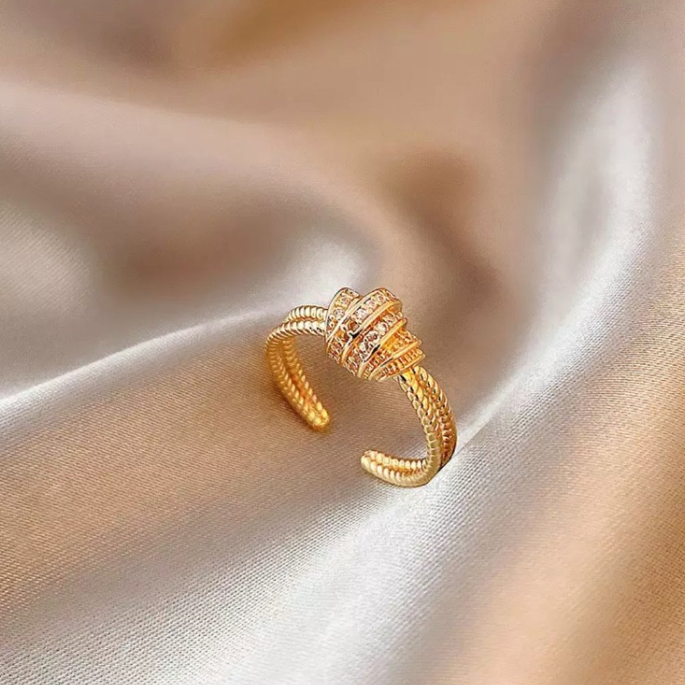 Knotted Gold Twist Zirconia Accent Adjustable Ring